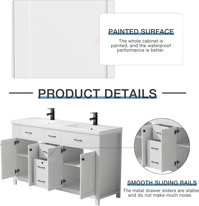 LUCKWIND 60" Bathroom Vanity and Sink Combo, Painted Modern Bathroom Storage - Image 6