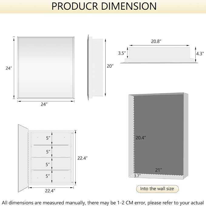 Medicine Cabinet, Rectangular Beveled Frameless Mirror Cabinet, Wall Mounted - Image 2