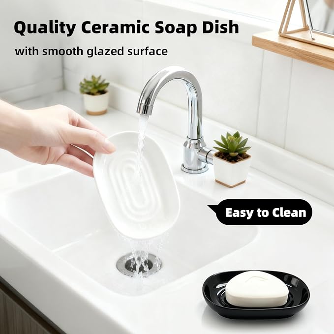 Ceramic Soap Dish for Bath Sink- Modern Black Bar Soap Holder for Shower - Image 5