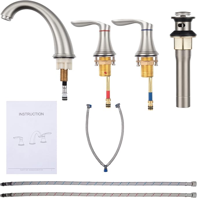 Bathroom Sink Faucet, Faucet for Bathroom Sink, Widespread Brushed Nickel - Image 6