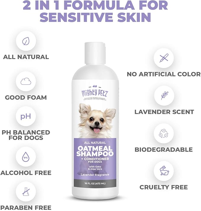 Mighty Petz 2-in-1 Oatmeal Dog Shampoo and Conditioner – 16 oz Natural Support - Image 3