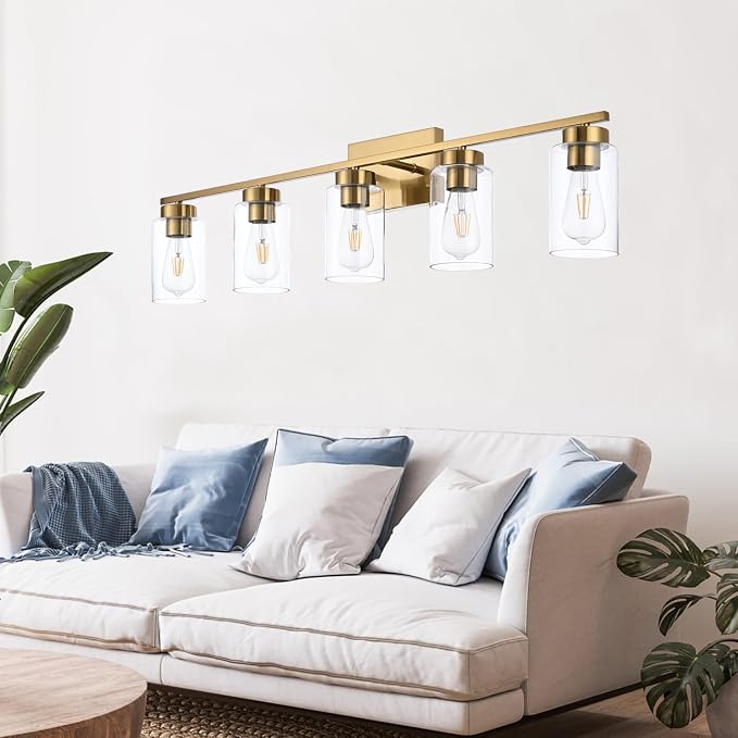 5 Light Bathroom Vanity Light Fixtures, Brushed Brass Modern Wall Lights - Image 7