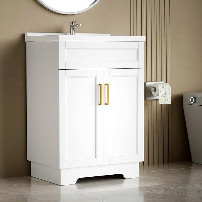 Bathroom Vanity with Ceramic Sink, Bathroom Vanity Cabinet with 2 Doors by SmhxoFurniture