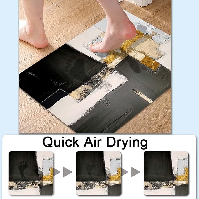 Bath Mat Rug, Abstract modern black gold Non Slip Quick Dry Super Absorbent - Image 4