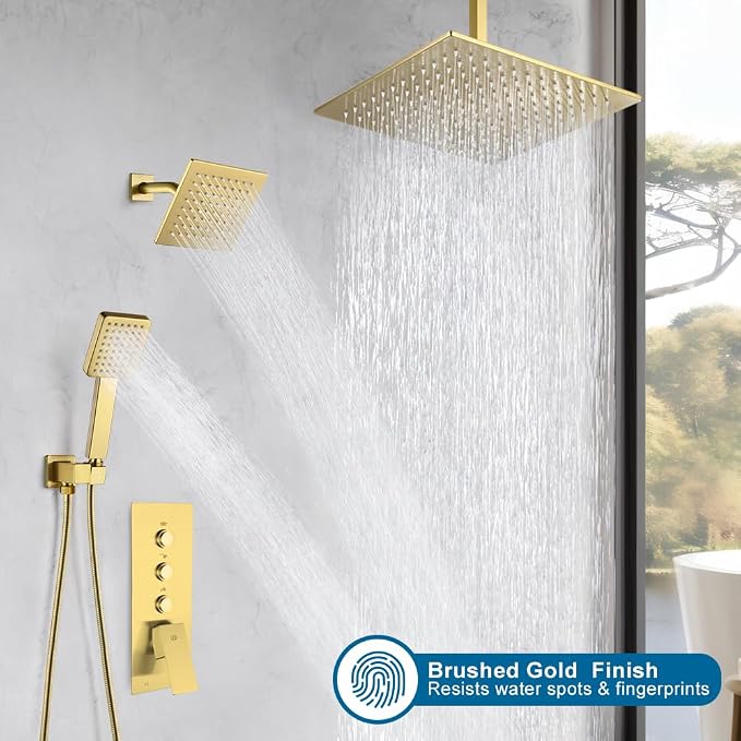 POP SANITARYWARE Shower Faucet Set Brushed Gold Bathroom Rainfall Shower System - Image 2