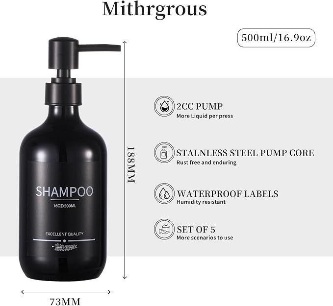 Shampoo and Conditioner Dispenser16.9oz Refillable Shampoo and Conditioner - Image 5