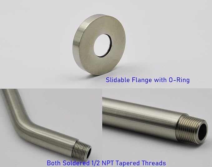 Aquaiaw Shower Arm and O-Ring Flange, 8 inch, Solid Brass, Both Soldered 1/2 - Image 5