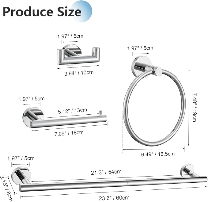 10-Piece Towel Bar Set Polished Chrome Bathroom Hardware Accessories Set - Image 6