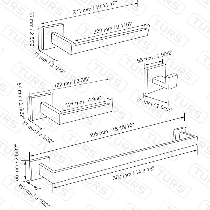TURS 4 Pieces Bathroom Hardware Accessories Set Polished Towel Bar Set - Image 6