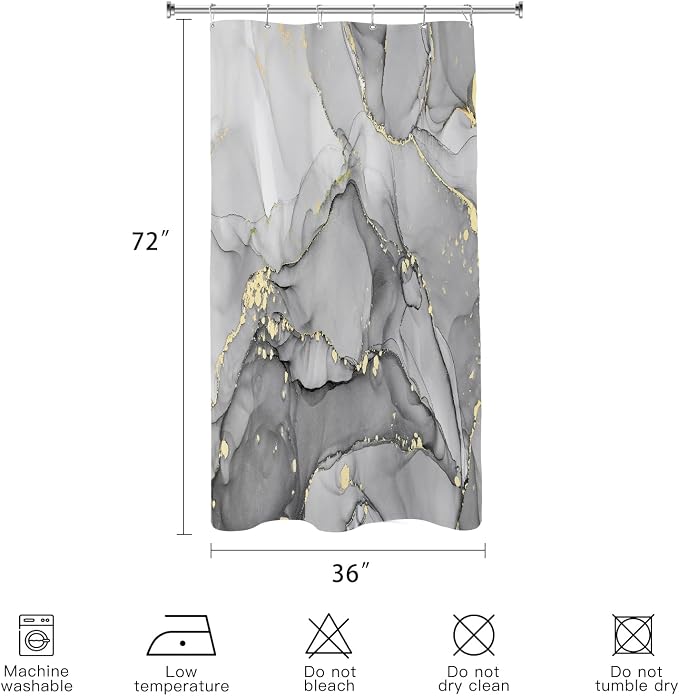 Small Stall Marble Shower Curtain 36 x 72 Inch, Half Narrow Abstract Modern - Image 6