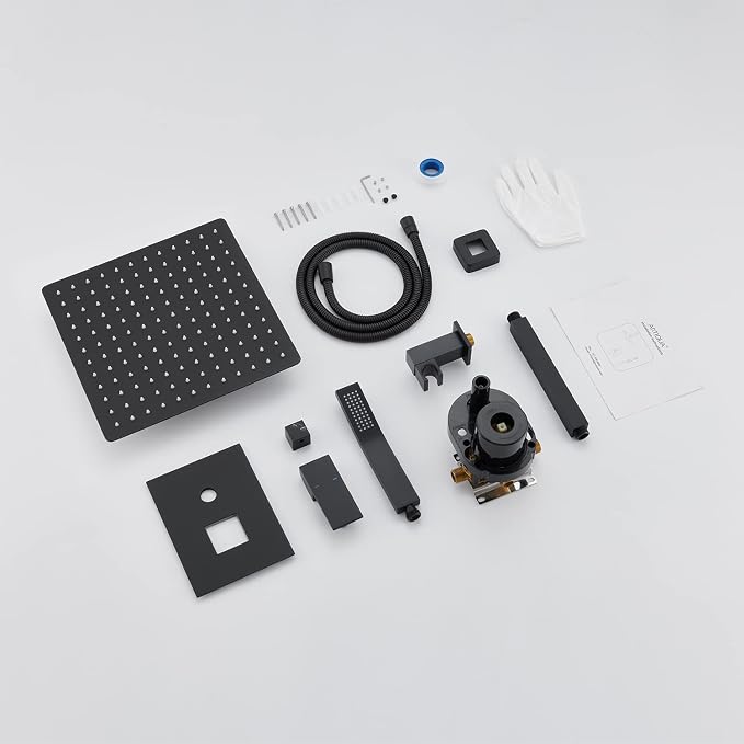 Shower System 12 Inches Rain Shower Combo Set Black Ceiling Mount Shower Faucet - Image 7