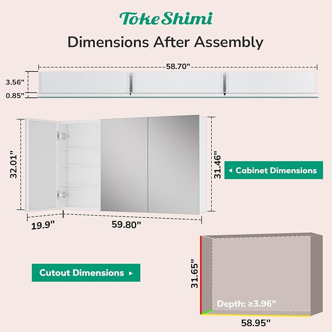 TokeShimi 60x32 Bathroom Medicine Cabinet - Image 2