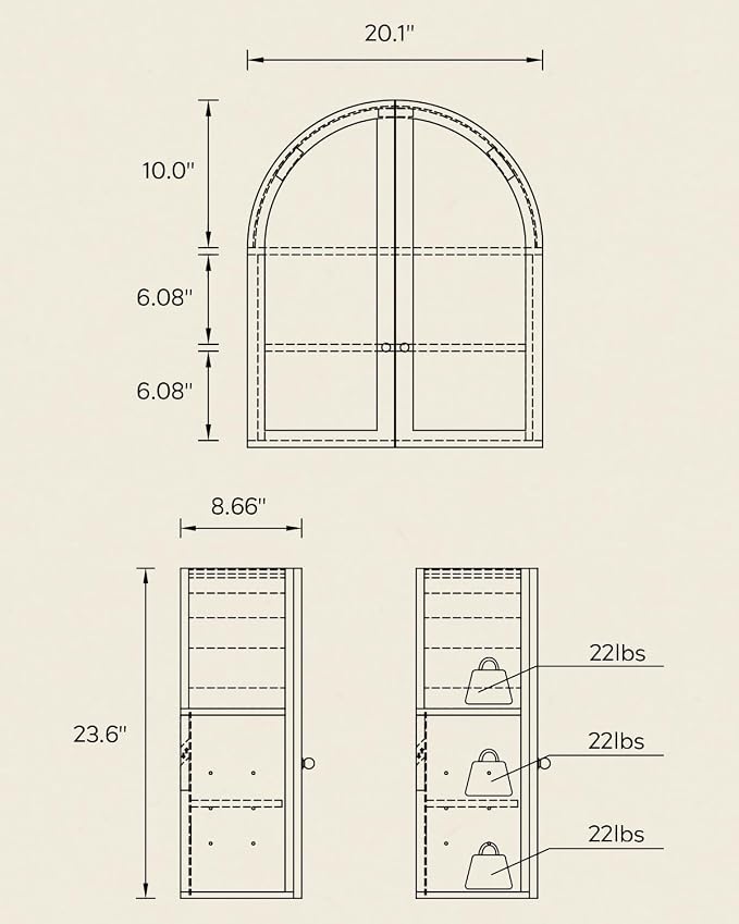 Small Arched Bathroom Wall Cabinet Modern Wooden Medicine Cabinet - Image 2
