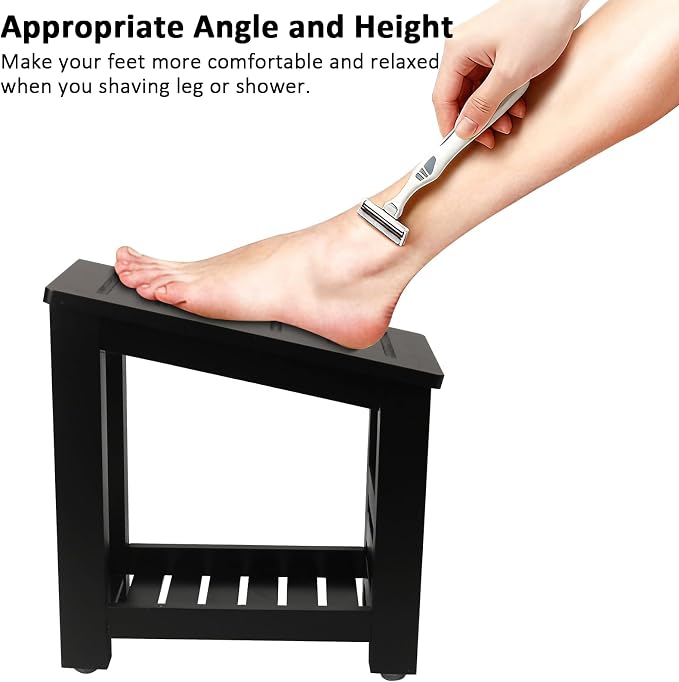Shower Foot Rest, Small Bamboo Foot Stool - Image 7