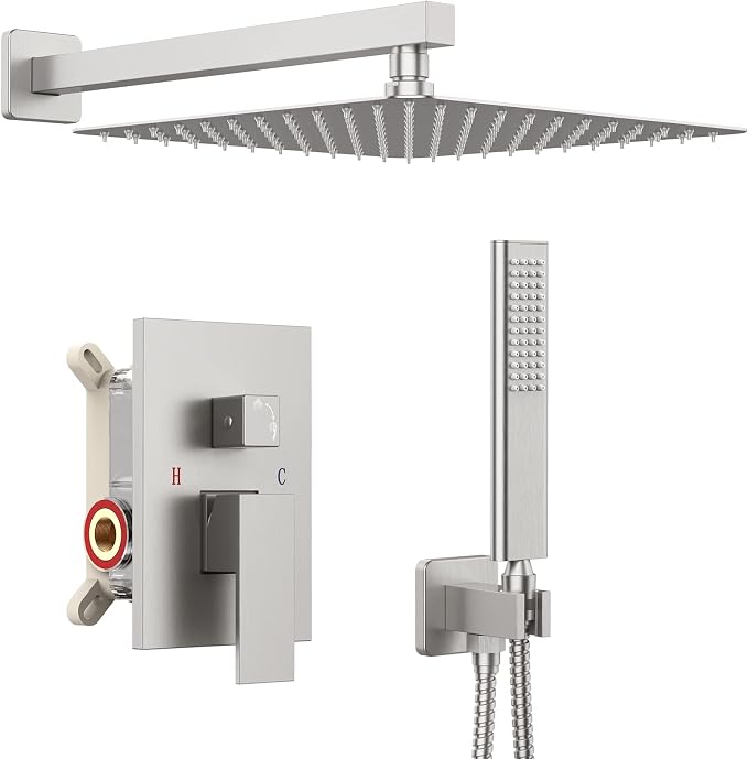 Iriber Brushed Nickle Shower System 10 Inch High Pressure Rainfall Shower Head by Iriber