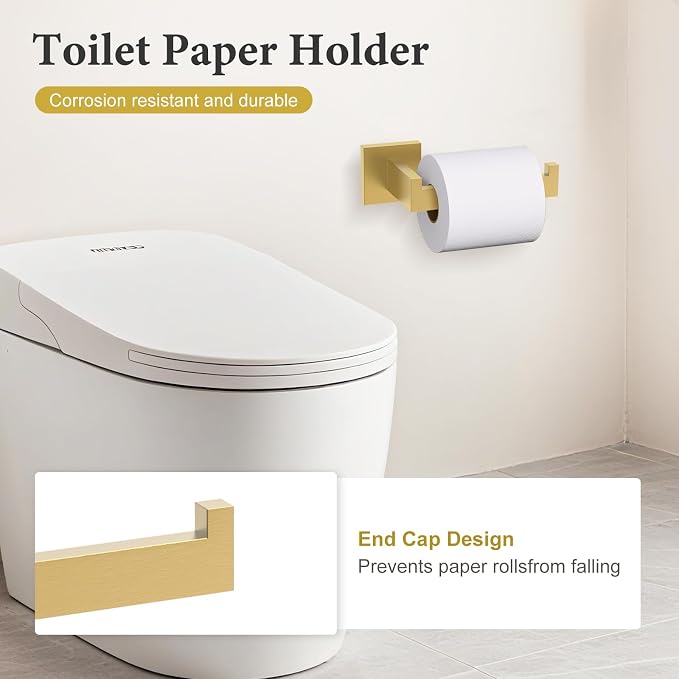 TURS 5-Pieces Bathroom Hardware Accessories Set Stainless Steel Brushed Gold - Image 5