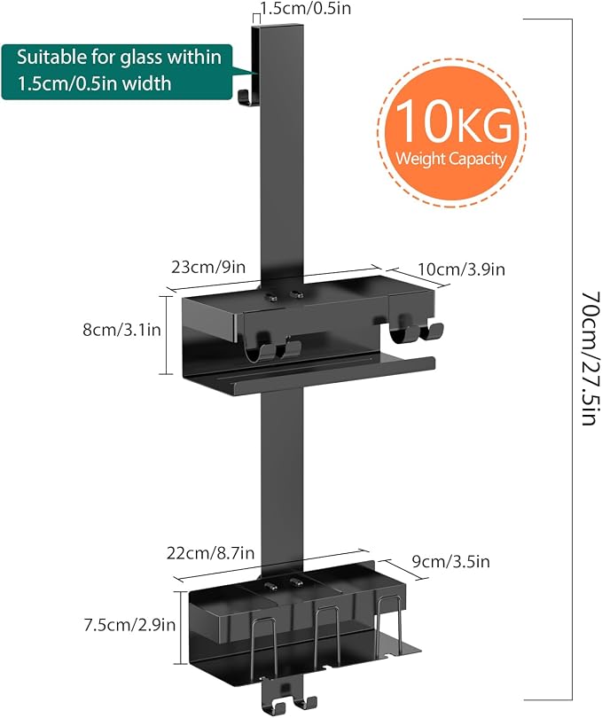 Emibele Over The Door Shower Caddy 2 Tier, 304 Stainless Steel Hanging Shower - Image 6