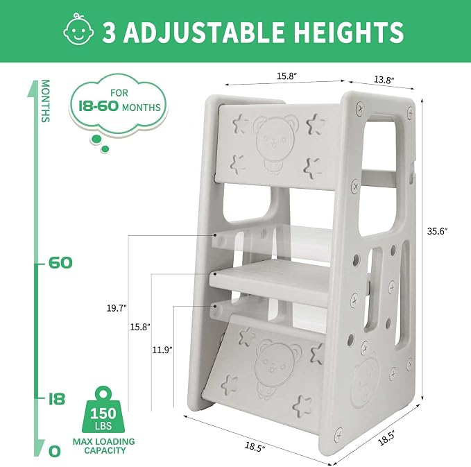 Nursery Kitchen Step Stool w/ 3 Adjustable Heights Toddler Standing Tower Kids - Image 2