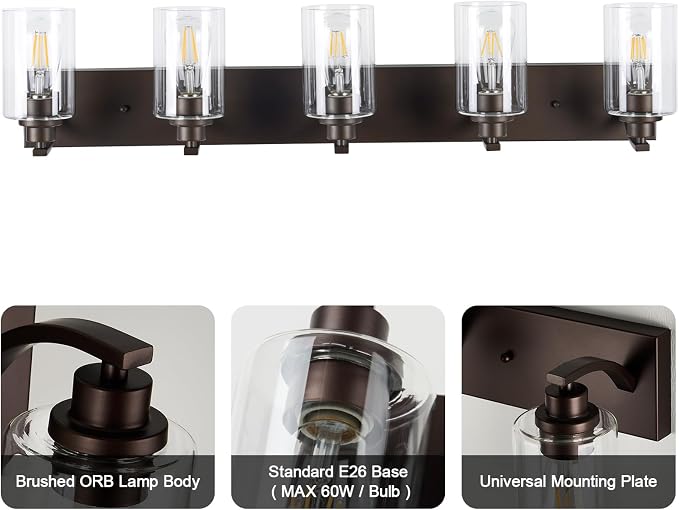 5-Light Bathroom Light Fixtures Modern ORB Vanity Lights - Image 7