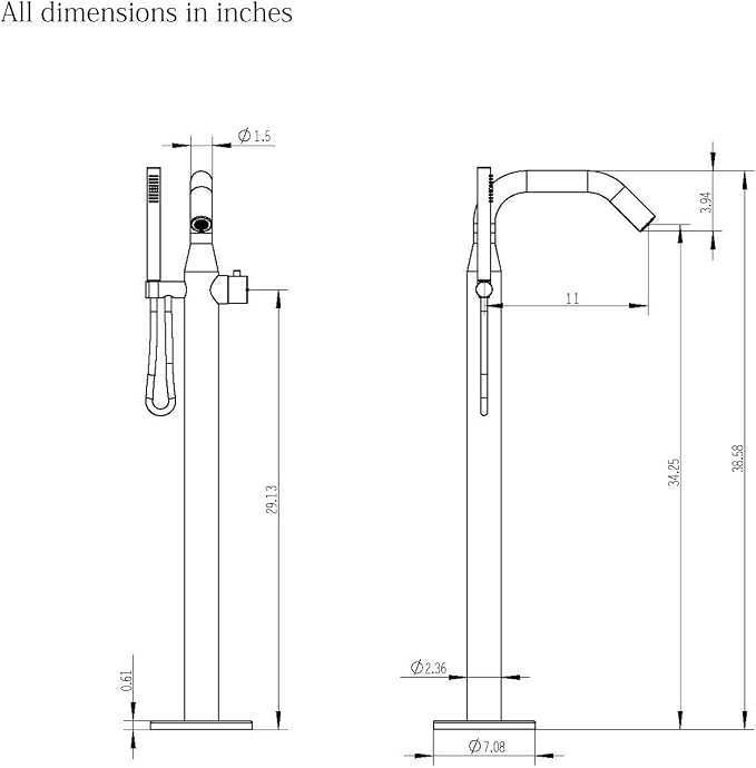 HEATGENE Bathtub Faucet Freestanding Tub Filler Single Handle Floor Mounted - Image 3