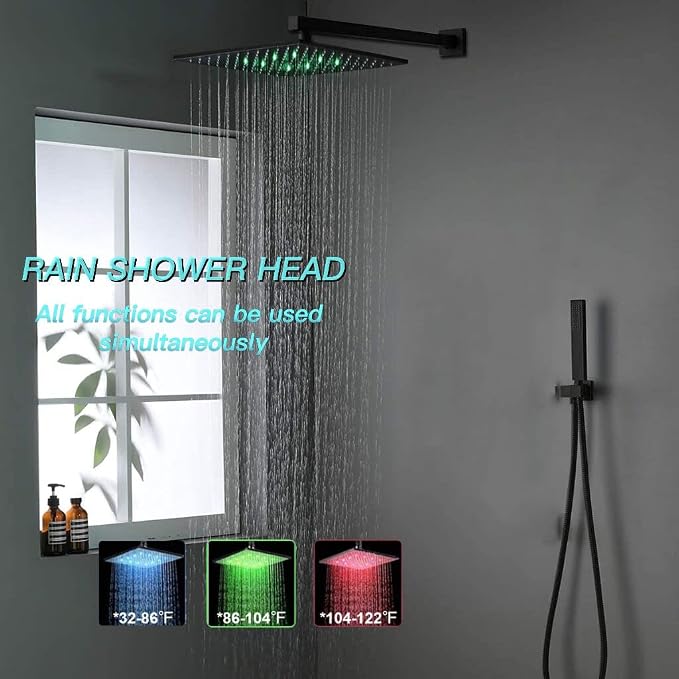Thermostatic Shower System Matte Black Shower Fixtures 12 Inch Wall Mounted - Image 6