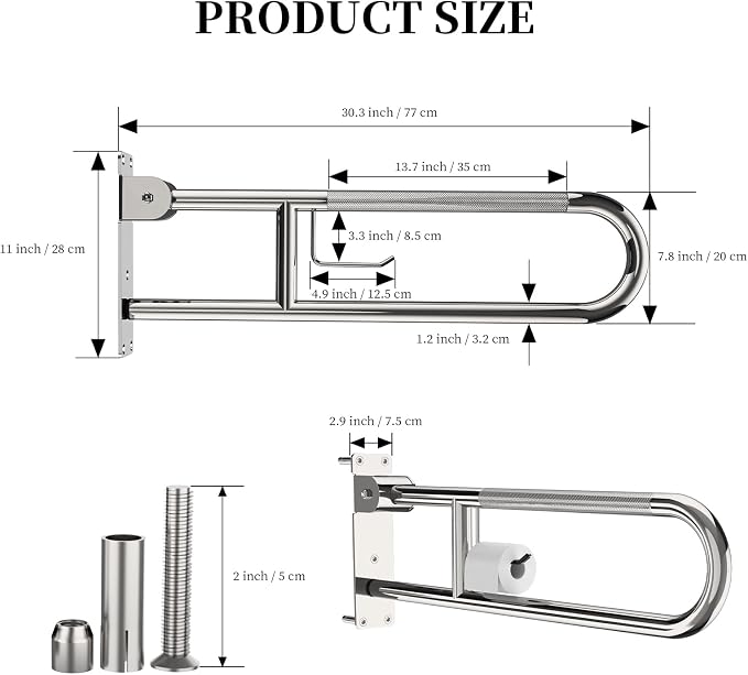 Toilet Grab Bar 30.3 Inch, YuanDe Flip Up Grab Bar - Image 2