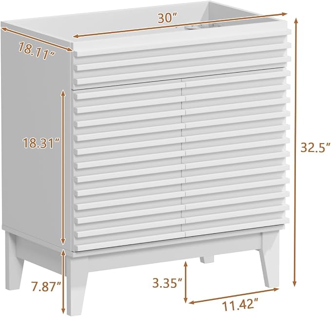 ROOMTEC 30" Bathroom Vanity, Mid-Century Freestanding Bathroom Cabinet Vanity - Image 3