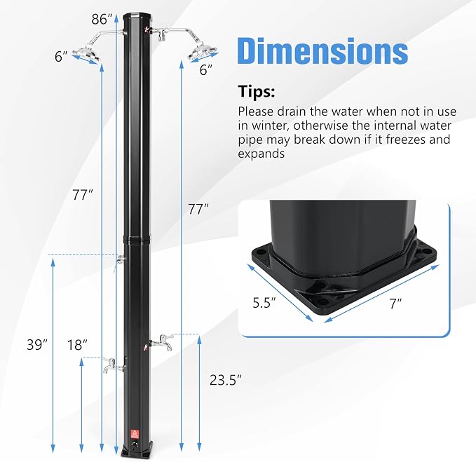 Goplus 9.3 Gallon Solar Heated Outdoor Shower, 7.2 FT Freestanding Garden Shower - Image 7