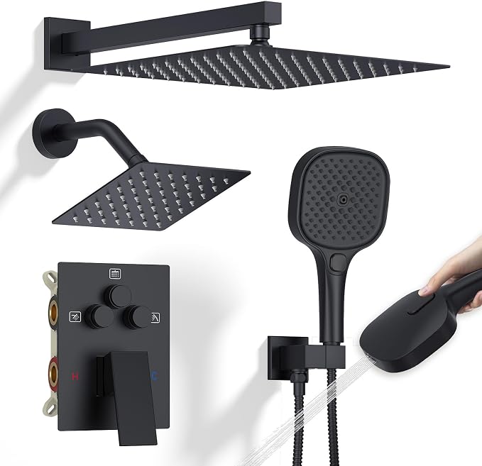 Shower Faucet Set Matte Black Shower System, Push Button Diverter 3-Way Shower by SFGSOWOR