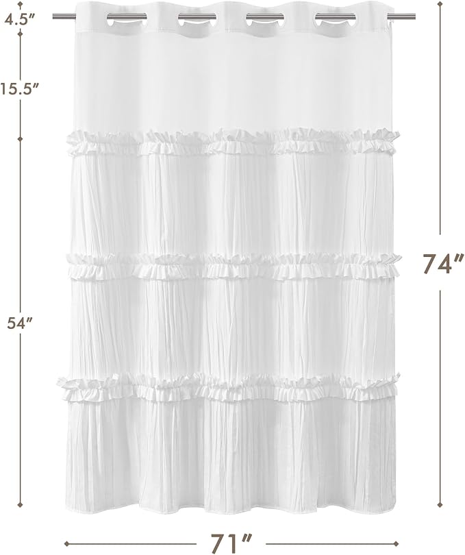 ROSERY No Hook Ruffle Shower Curtain - Image 7