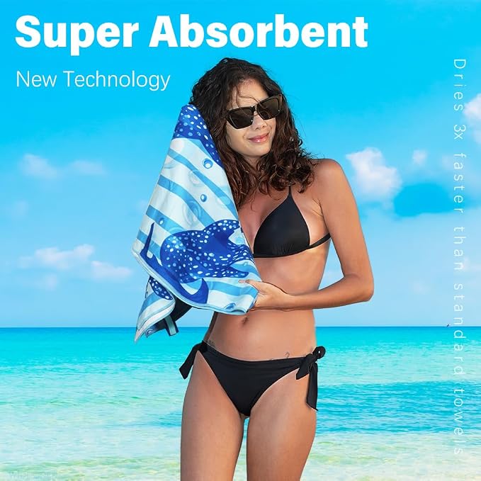 2 Pack Lightweight Thin Microfiber Beach Towel Sand Free Quick Dry Absorbent - Image 5