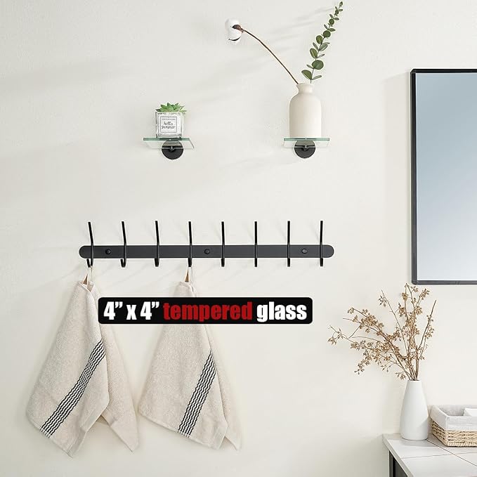 JQK Small Floating Glass Shelves Black, 4 Inch Display Ledges - Image 2