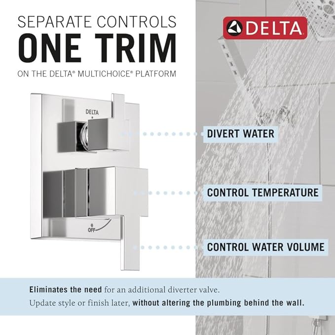Delta Modern 14 Series Square Rain Shower System Faucet Set, Rainfall Chrome - Image 4