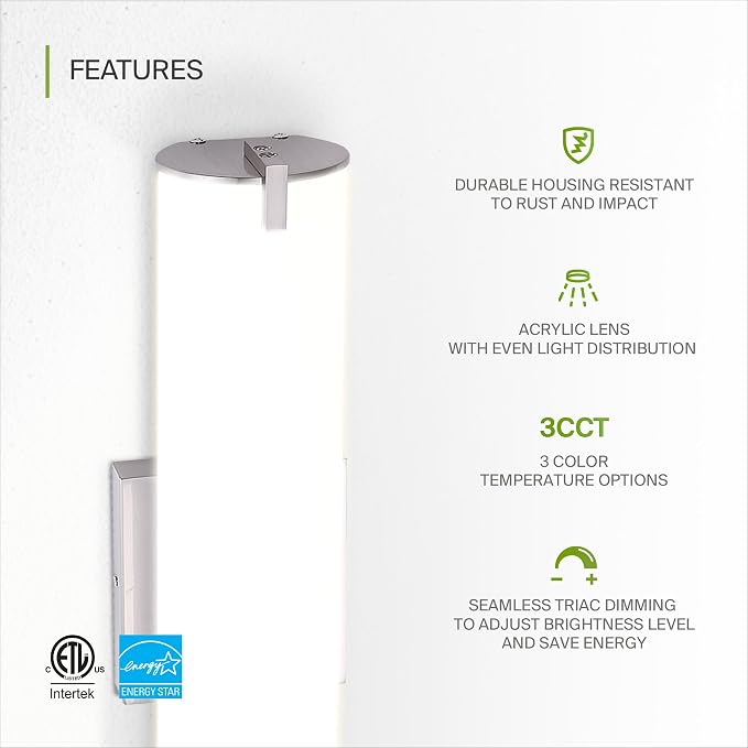 ASD LED 24" Vanity Wall Mount Light Fixture, Linear Bathroom Lighting Bar | 3CCT - Image 3