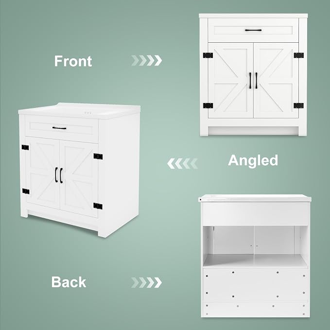 32 Inch Bathroom Vanity with Sink, Small Bathroom Sink Cabinet with 2 Barn Doors - Image 6