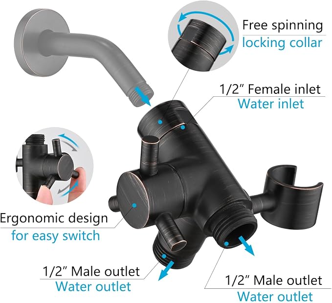 PDPBath Solid Brass 3 Way Shower Arm Diverter Valve - Image 2