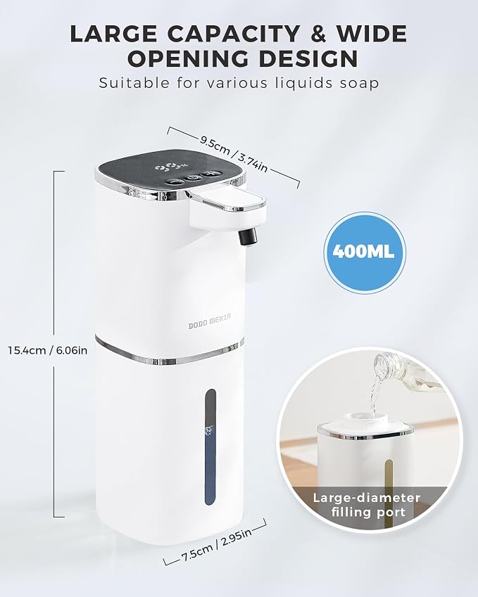 Automatic Foaming Soap Dispenser, 12.8oz Rechargeable, Adjustable Foam Levels - Image 2