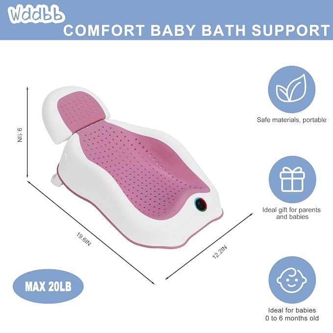 Baby Bath Support, with Thermometer-Adjustable Slope Newborn Bathtub, Baby tubs - Image 6