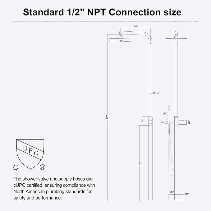 RBROHANT Freestanding Outdoor Shower, 316 Marine Grade Stainless Steel Beach - Image 8