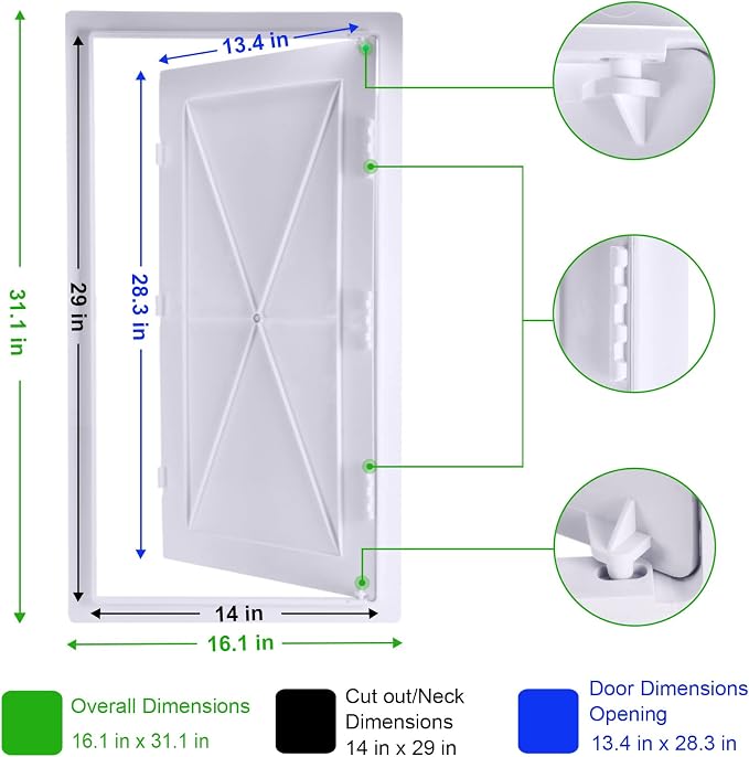 Plumbing Access Panel for Drywall 14 x 29 Inch Plastic Access Door Removable - Image 2