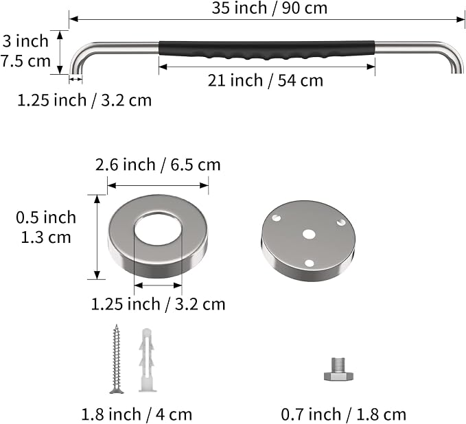 36 Inch Shower Grab Bar w/Anti Slip Rubber Grip, Munzong Stainless Steel - Image 2