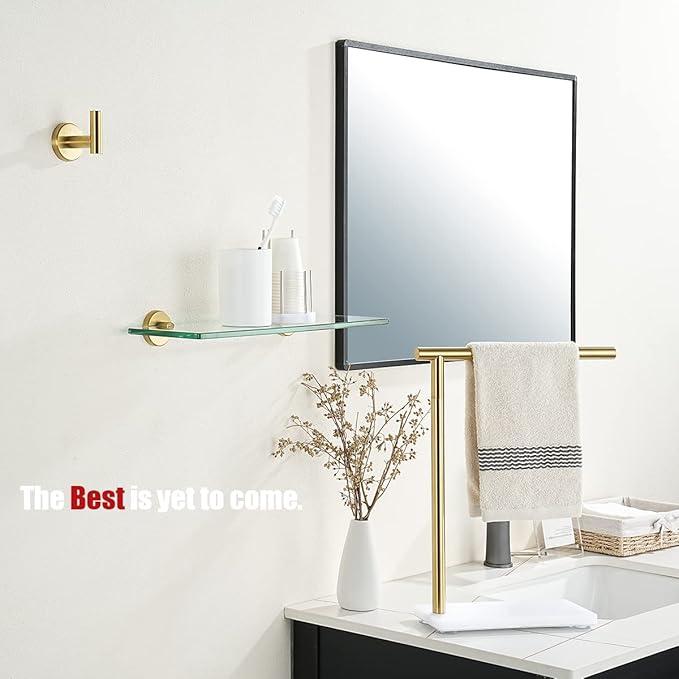 JQK Bathroom Glass Shelf Gold, Tempered Glass Shower Storage 16 by 5 inches - Image 4