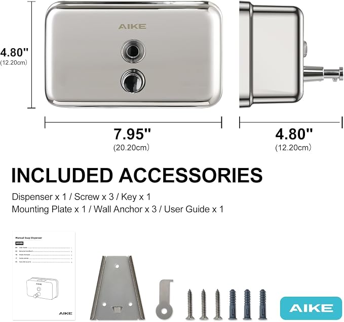 AIKE AK1005 Commercial Soap Dispenser – 37oz Capacity, Polished Stainless Steel - Image 2