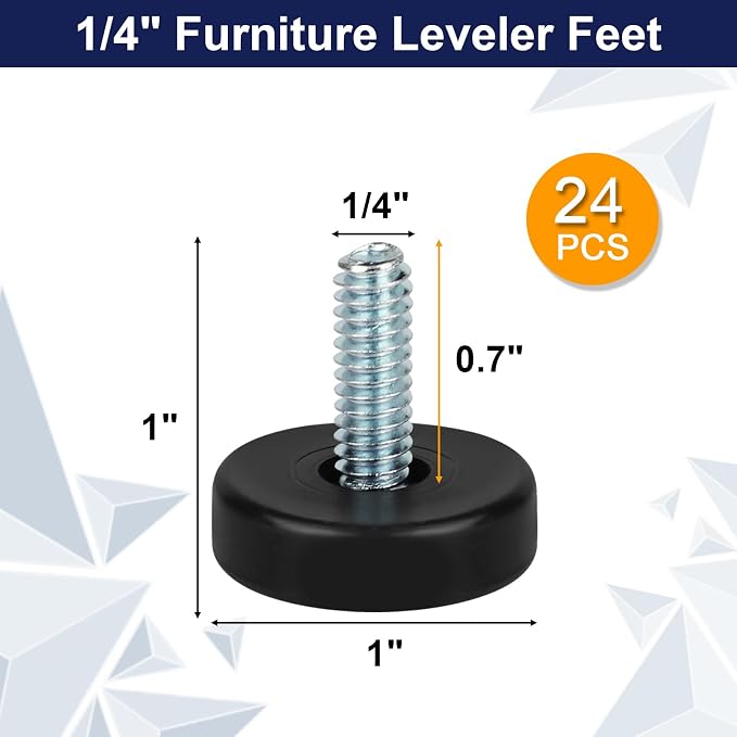 1/4" Thread Furniture Feet Levelers, Leveling Feet Screw On Furniture Glide - Image 2