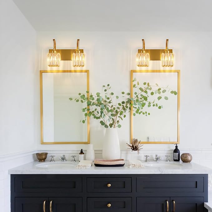 Crystal Vanity Lights 2-Light Gold Wall Lamp Modern Crystal Bathroom Light - Image 6