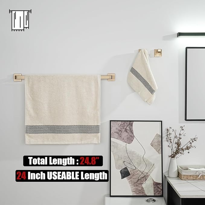 JQK Champagne Bronze Towel Bar, 24 Inch 304 Stainless Steel Thicken 0.8mm Towel - Image 4