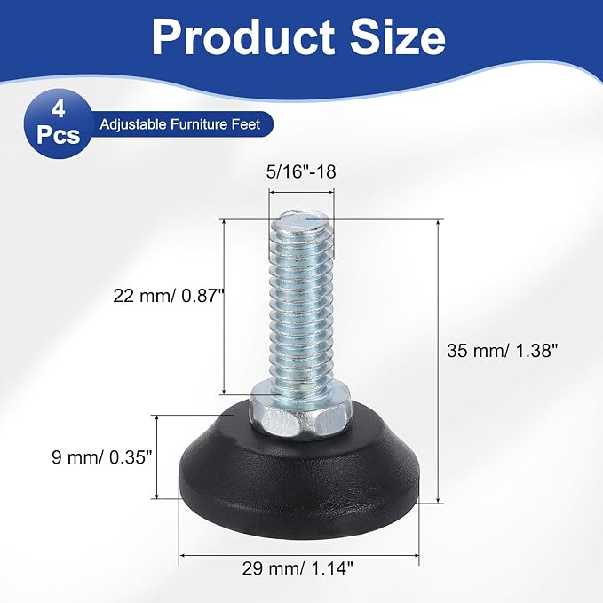 uxcell 5/16"-18 Thread Furniture Feet Levelers - Image 2