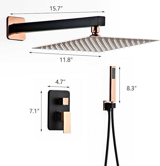 Shower Faucet Set, Matte Black and Rose Gold Rainfall Shower System Complete - Image 6