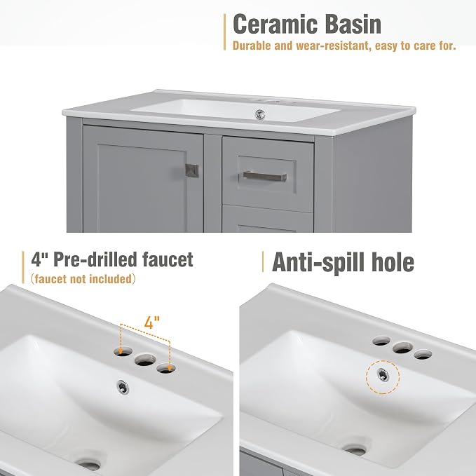 30" Bathroom Vanity, Modern Bathroom Cabinet - Image 7
