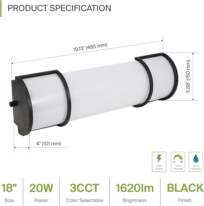 ASD LED 18" Vanity Flush Mount Light Fixture, Linear Bathroom Lighting Bar | - Image 2